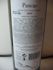 Контрэтикетка португальского вина Pancas
