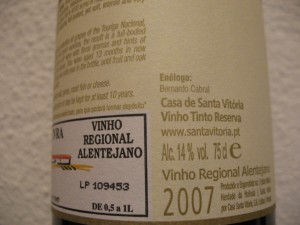 Контрэтикетка португальского вина Santa Vitória