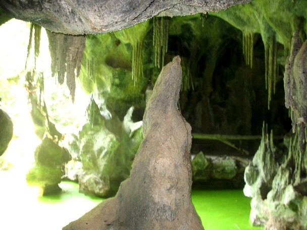 Сталактиты и сталагмиты в гроте парка в Паласиу да Брежоейра